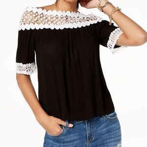 I.N.C. Crochet-Trim Off-The-Shoulder Top PS